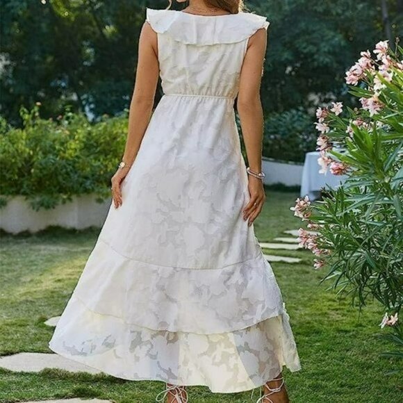 Simplee Wrap Dress NWT Ruffle Tulip Hem, Sleeveless, Cream, Large - Picture 2 of 12